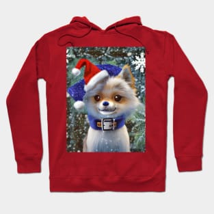 Smiling little christmas anime dog with hat. Hoodie